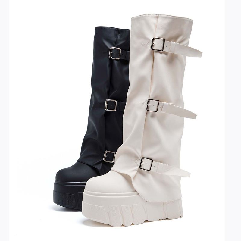 Zip Up Boots Short - 14 cm hak kniehoge laarzen platform