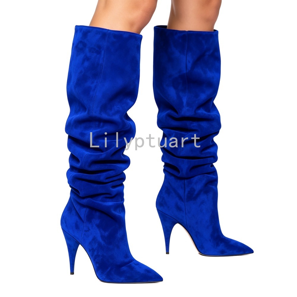 Women'S Shoes Navy Blue - Blauwe suède slouchy kniehoge laarzen voor