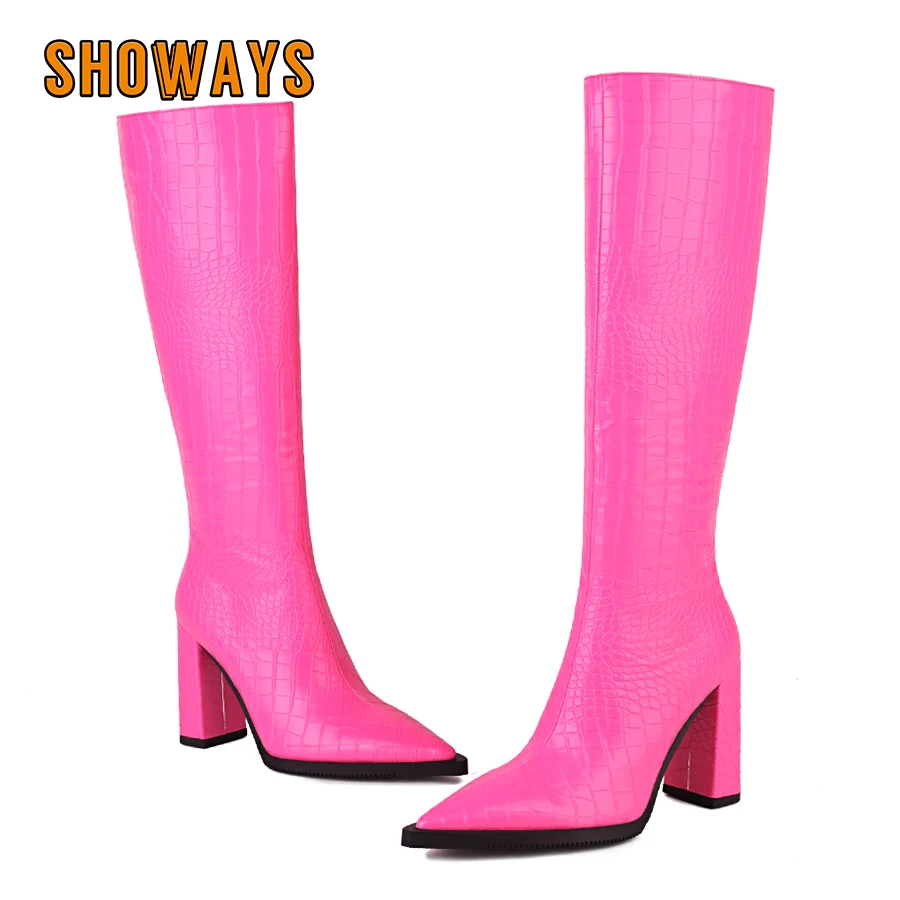 Zip Up Boots Short - Faux Krokodillenleer Vrouwen Knie Hoge Laarzen