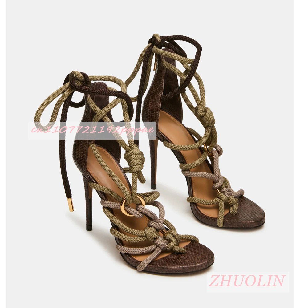 Kids Shoes Women - Retro Slangenhuid Dikke Touw Kriskras Band